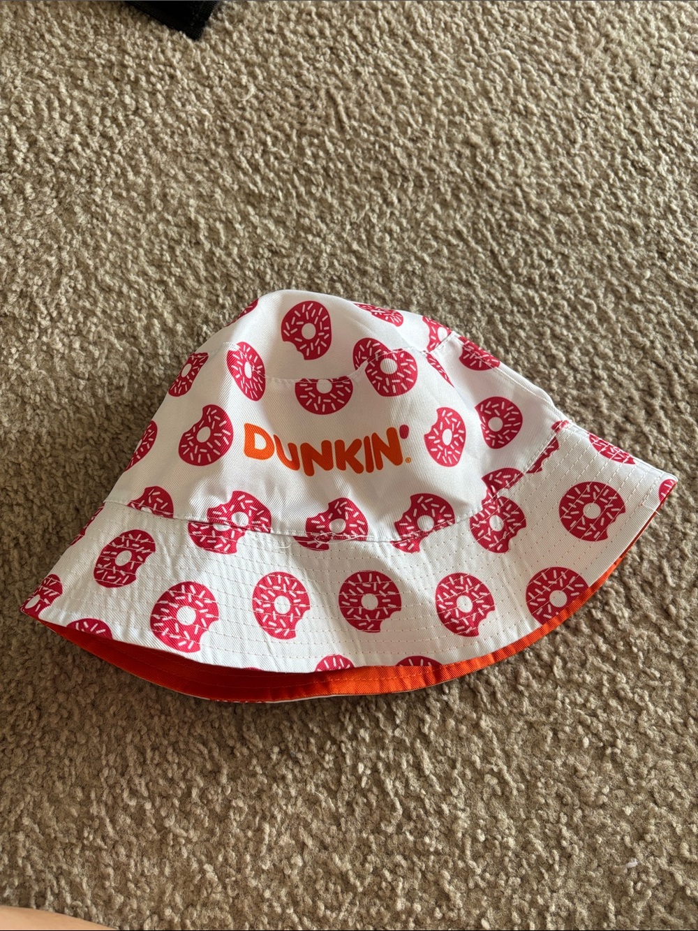 Dunkin Reversible White, Orange, & Pink Donut Print Bucket Hat